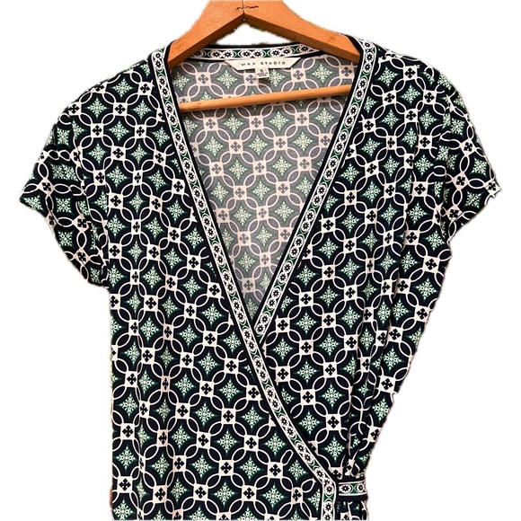 Max Studio Navy Green Tile Wrap Dress small workwear - Picture 5 of 12